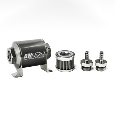 DEATSCHWERKS - In-Line Fuel Filter Element and Housing Kit Stainless Steel 40 Micron 70mm