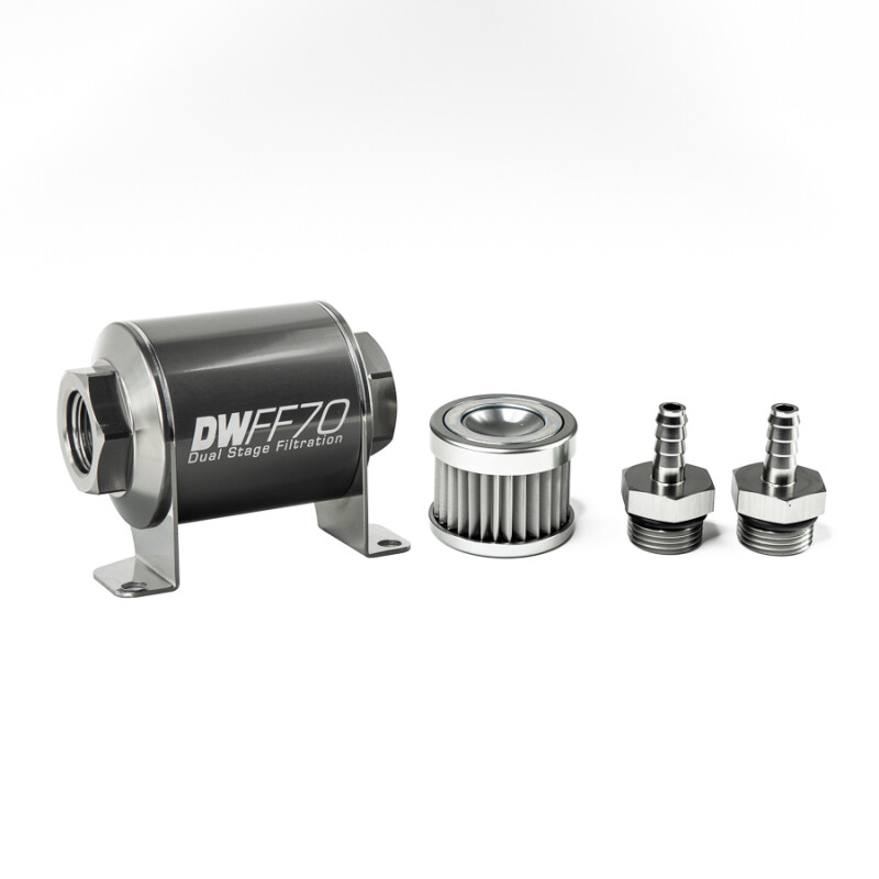 DEATSCHWERKS - In-Line Fuel Filter Element and Housing Kit Stainless Steel 5 Micron 70mm