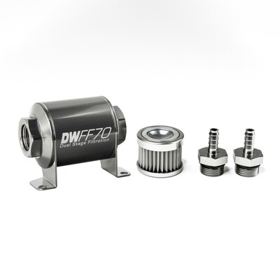 DEATSCHWERKS - In-Line Fuel Filter Element and Housing Kit Stainless Steel 5 Micron 70mm