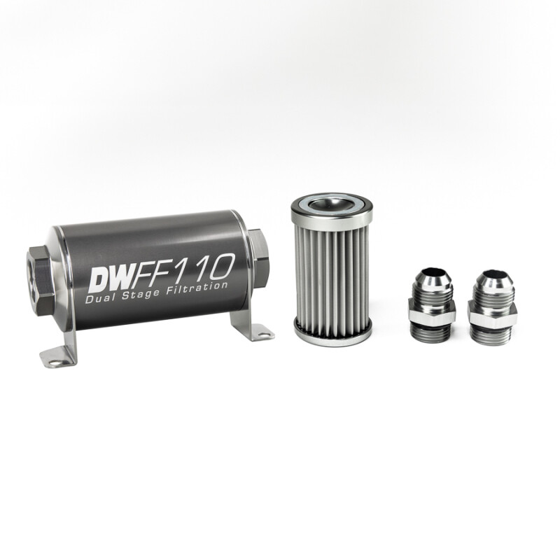 DEATSCHWERKS - In-Line Fuel Filter Element and Housing Kit Stainless Steel 5 Micron 110mm