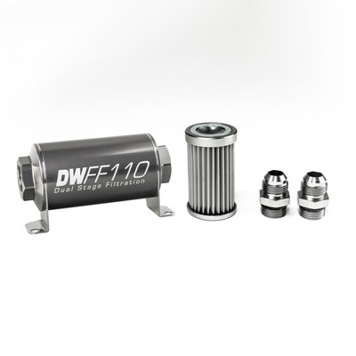 DEATSCHWERKS - In-Line Fuel Filter Element and Housing Kit Stainless Steel 5 Micron 110mm