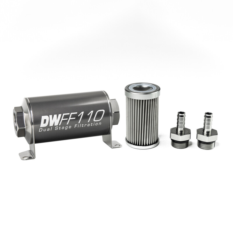 DEATSCHWERKS - In-Line Fuel Filter Element and Housing Kit Stainless Steel 10 Micron 110mm