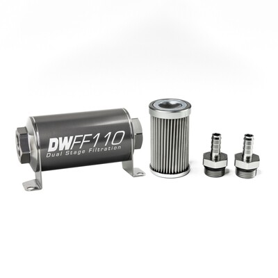 DEATSCHWERKS - In-Line Fuel Filter Element and Housing Kit Stainless Steel 10 Micron 110mm