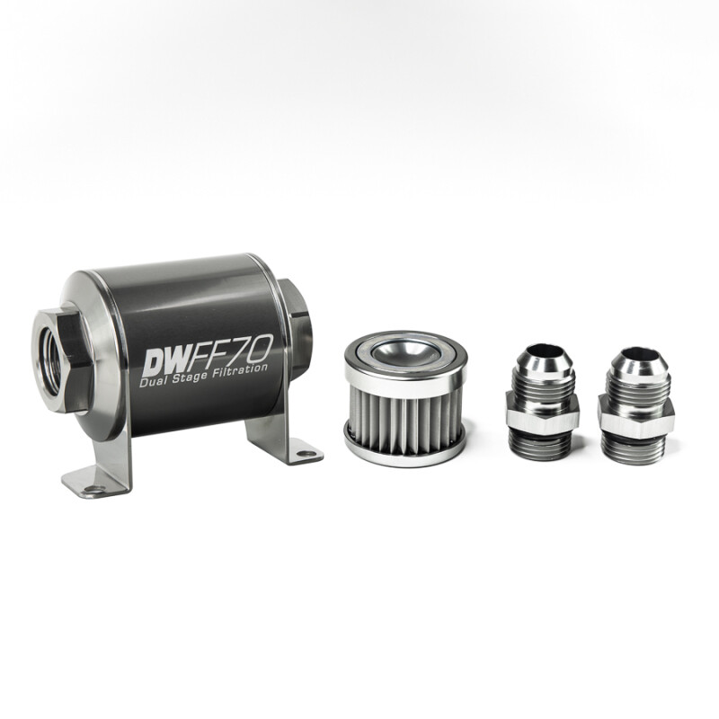 DEATSCHWERKS - In-Line Fuel Filter Element and Housing Kit Stainless Steel 5 Micron 70mm