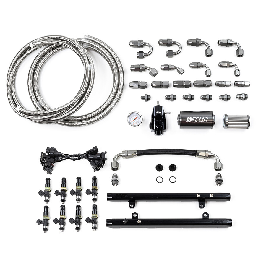DEATSCHWERKS - Coyote 5.0 Fuel Rails w/Crossover, 1500cc/min Injectors + Full Return Plumbing Kit (Mustang/F-150 11-17)