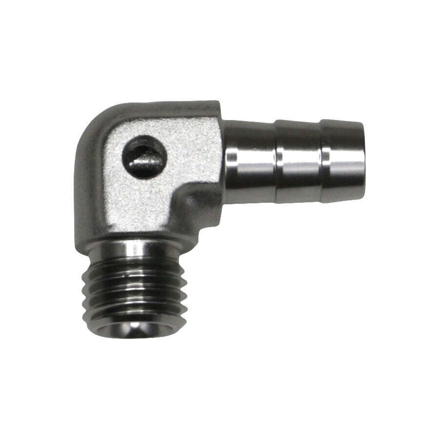 DEATSCHWERKS - M12 to 3/8 Hose Barb 90-Degree Fitting w/ 1/8 Venturi Port Anodized DW Titanium