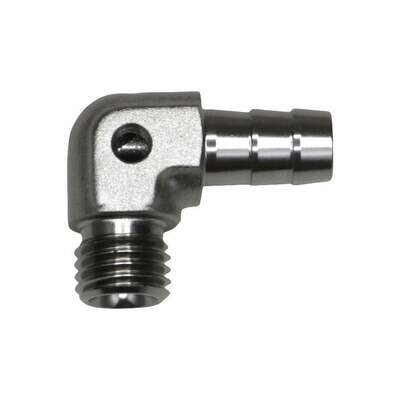 DEATSCHWERKS - M12 to 3/8 Hose Barb 90-Degree Fitting w/ 1/8 Venturi Port Anodized DW Titanium