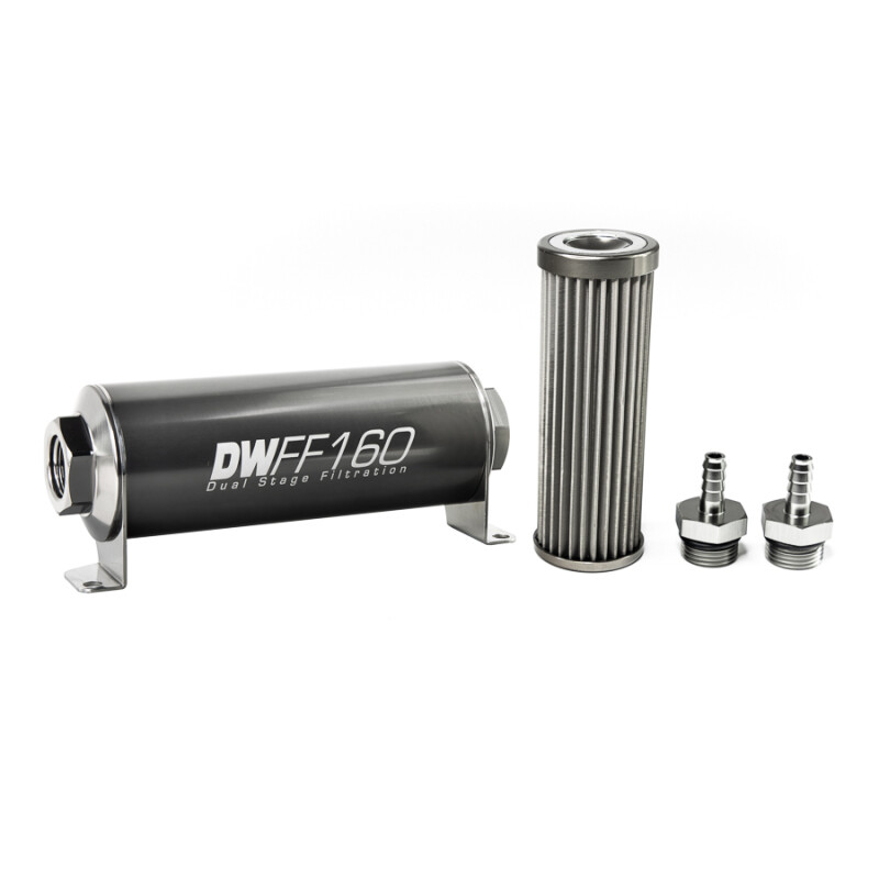 DEATSCHWERKS - In-Line Fuel Filter Element and Housing Kit Stainless Steel 40 Micron 160mm