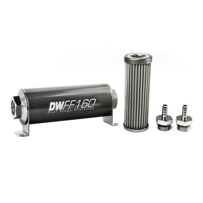 DEATSCHWERKS - In-Line Fuel Filter Element and Housing Kit Stainless Steel 40 Micron 160mm