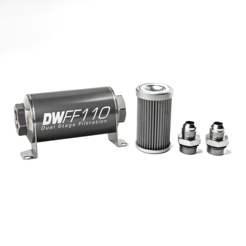 DEATSCHWERKS - In-Line Fuel Filter Element and Housing Kit Stainless Steel 40 Micron 110mm