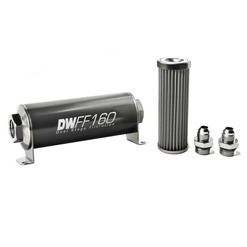 DEATSCHWERKS - In-Line Fuel Filter Element and Housing Kit Stainless Steel 40 Micron 160mm