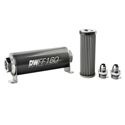 DEATSCHWERKS - In-Line Fuel Filter Element and Housing Kit Stainless Steel 40 Micron 160mm