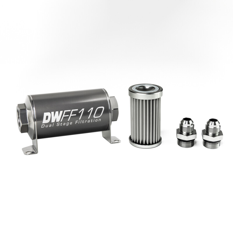DEATSCHWERKS - In-Line Fuel Filter Element and Housing Kit Stainless Steel 5 Micron 110mm