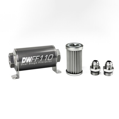 DEATSCHWERKS - In-Line Fuel Filter Element and Housing Kit Stainless Steel 5 Micron 110mm