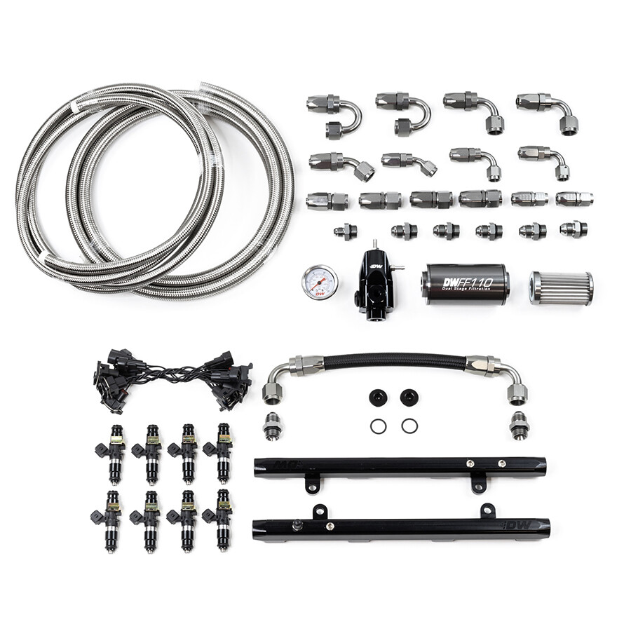 DEATSCHWERKS - Coyote 5.0 Fuel Rails w/Crossover, 1200cc/min Injectors + Full Return Plumbing Kit (Mustang/F-150 11-17)