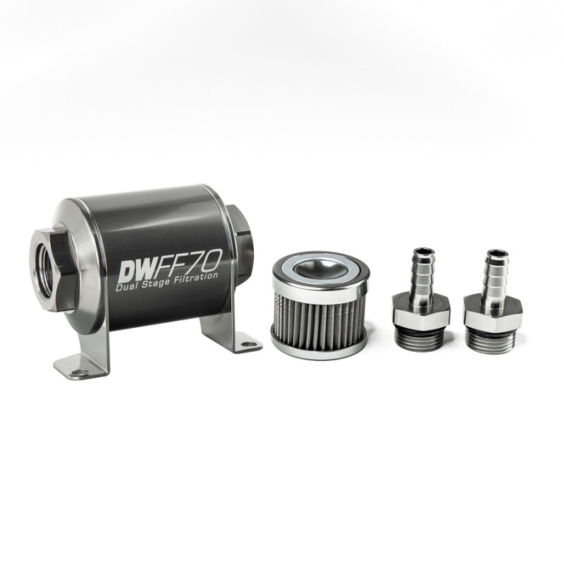 DEATSCHWERKS - In-Line Fuel Filter Element and Housing Kit Stainless Steel 40 Micron 70mm
