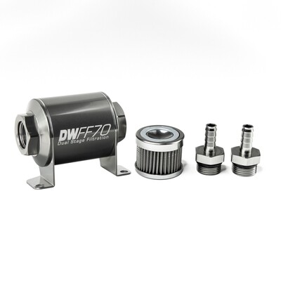 DEATSCHWERKS - In-Line Fuel Filter Element and Housing Kit Stainless Steel 40 Micron 70mm