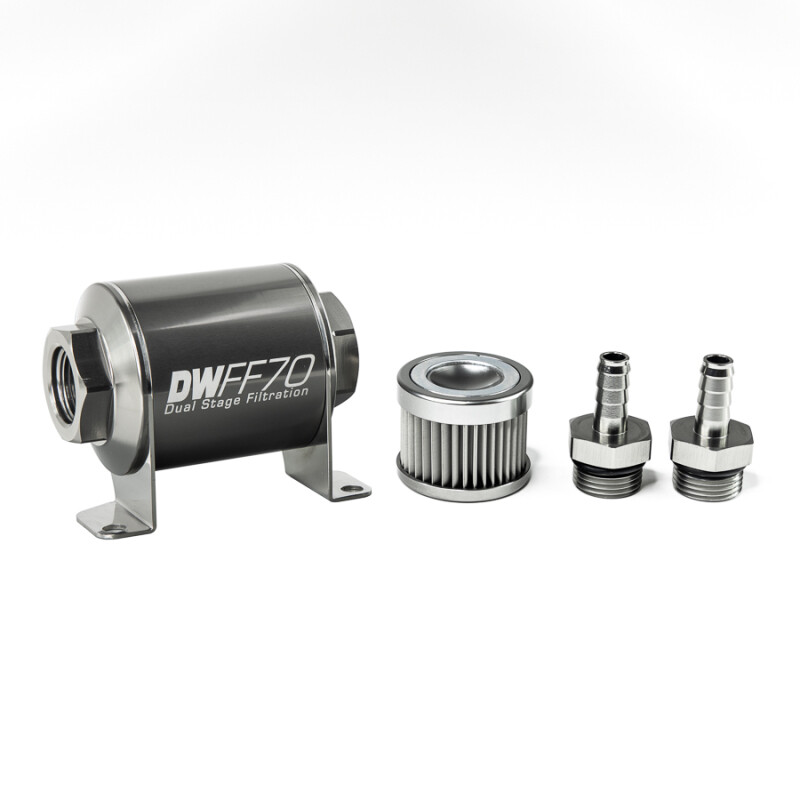 DEATSCHWERKS - In-Line Fuel Filter Element and Housing Kit Stainless Steel 10 Micron 70mm