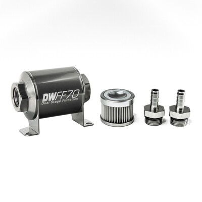 DEATSCHWERKS - In-Line Fuel Filter Element and Housing Kit Stainless Steel 10 Micron 70mm