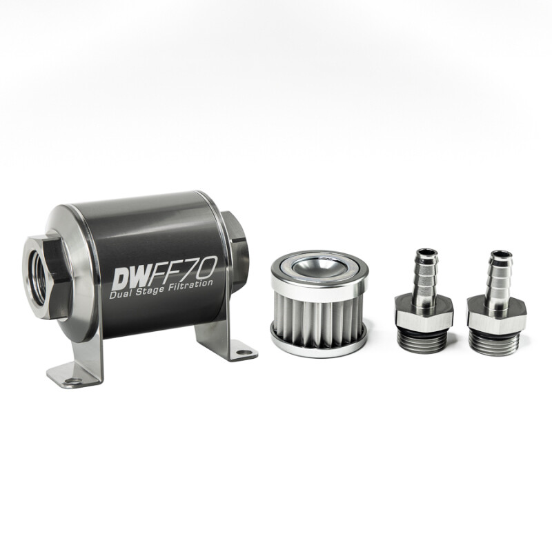DEATSCHWERKS - In-Line Fuel Filter Element and Housing Kit Stainless Steel 5 Micron 70mm