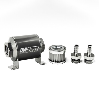 DEATSCHWERKS - In-Line Fuel Filter Element and Housing Kit Stainless Steel 5 Micron 70mm