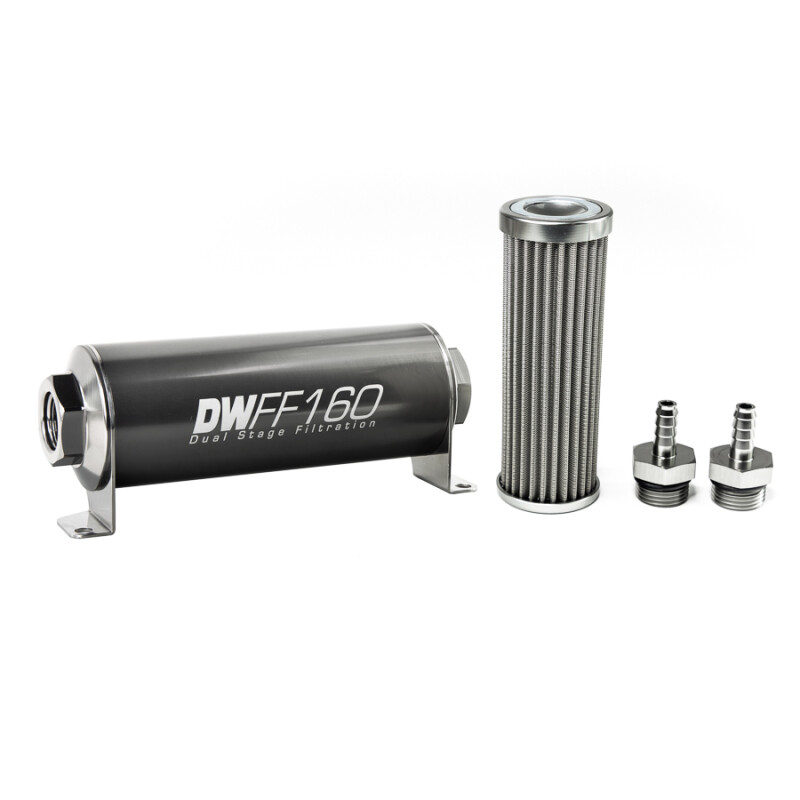 DEATSCHWERKS - In-Line Fuel Filter Element and Housing Kit Stainless Steel 100 Micron 160mm