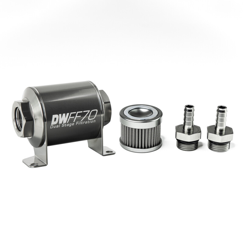 DEATSCHWERKS - In-Line Fuel Filter Element and Housing Kit Stainless Steel 100 Micron 70mm