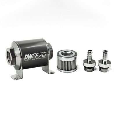 DEATSCHWERKS - In-Line Fuel Filter Element and Housing Kit Stainless Steel 100 Micron 70mm