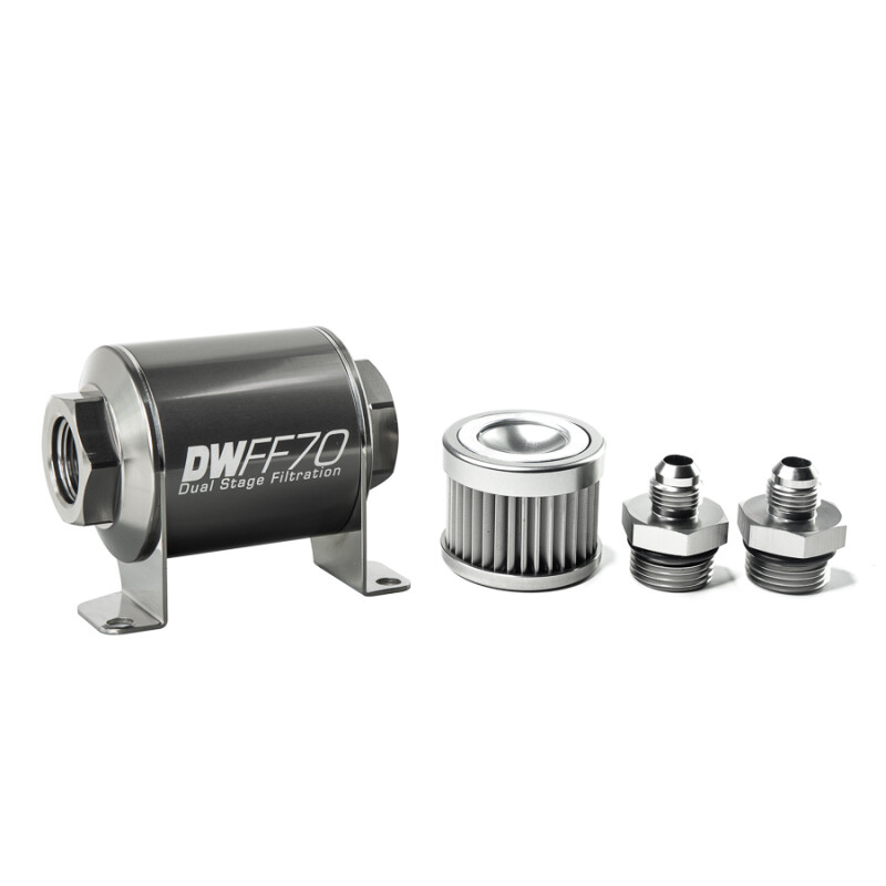 DEATSCHWERKS - In-Line Fuel Filter Element and Housing Kit Stainless Steel 10 Micron 70mm
