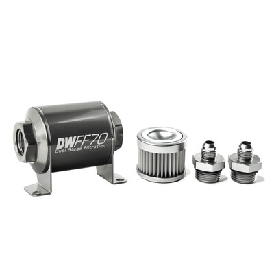 DEATSCHWERKS - In-Line Fuel Filter Element and Housing Kit Stainless Steel 10 Micron 70mm