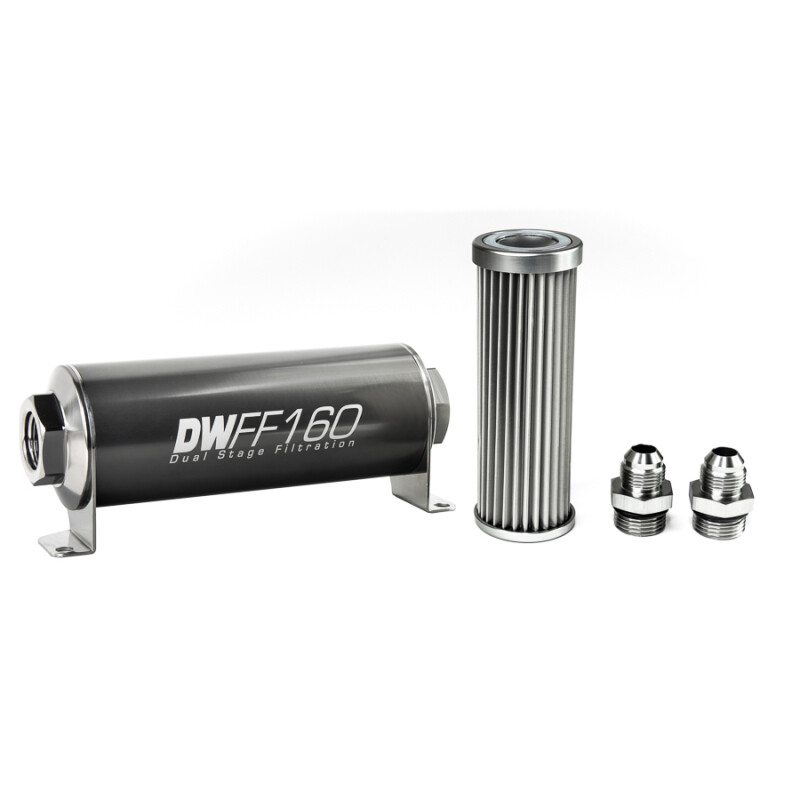 DEATSCHWERKS - In-Line Fuel Filter Element and Housing Kit Stainless Steel 5 Micron 160mm