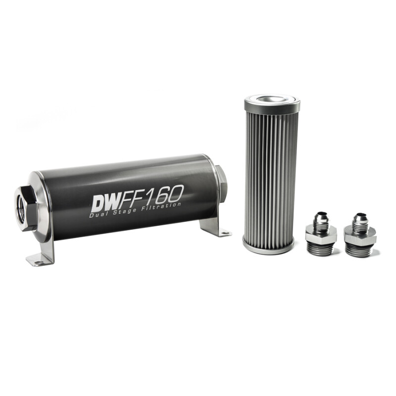 DEATSCHWERKS - In-Line Fuel Filter Element and Housing Kit Stainless Steel 10 Micron 160mm