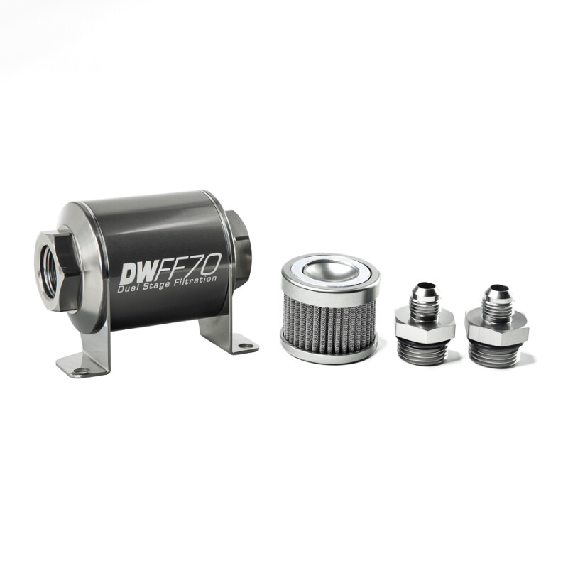 DEATSCHWERKS - In-Line Fuel Filter Element and Housing Kit Stainless Steel 100 Micron 70mm