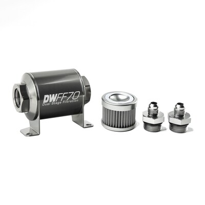 DEATSCHWERKS - In-Line Fuel Filter Element and Housing Kit Stainless Steel 100 Micron 70mm