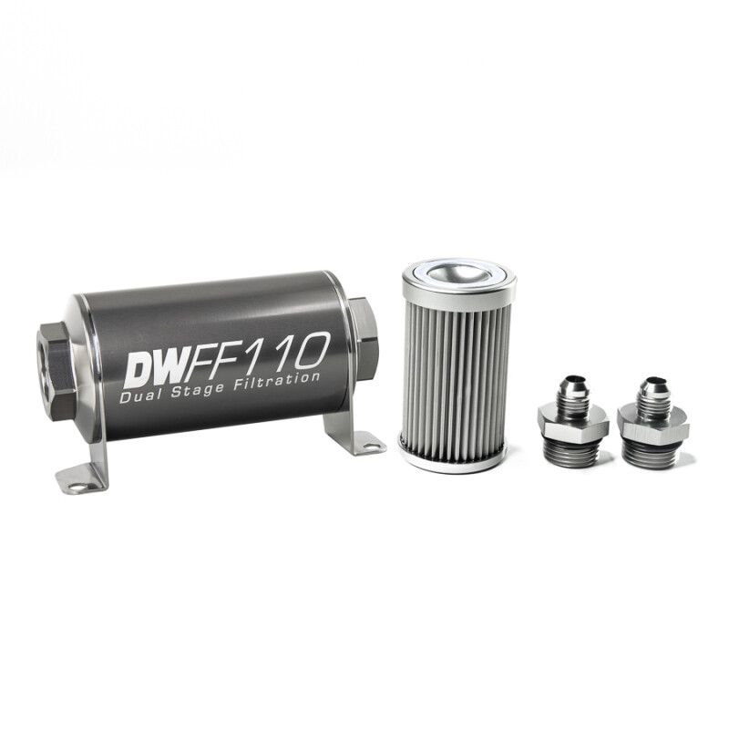 DEATSCHWERKS - In-Line Fuel Filter Element and Housing Kit Stainless Steel 10 Micron 110mm