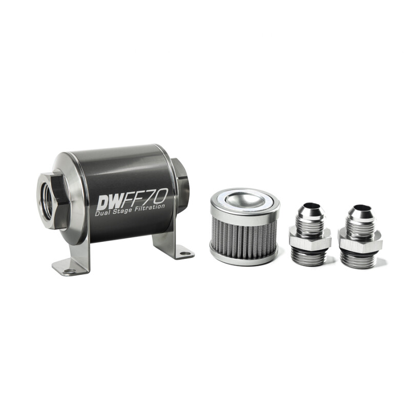DEATSCHWERKS - In-Line Fuel Filter Element and Housing Kit Stainless Steel 100 Micron 70mm