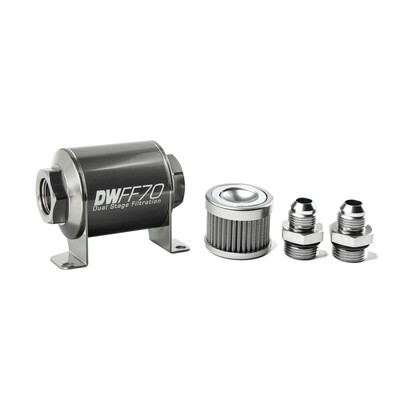 DEATSCHWERKS - In-Line Fuel Filter Element and Housing Kit Stainless Steel 100 Micron 70mm