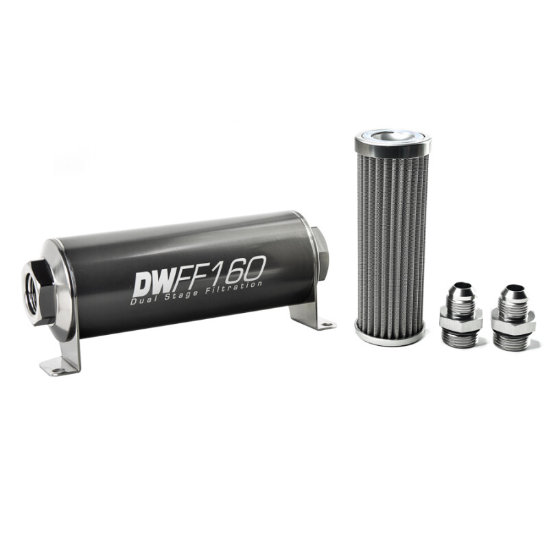 DEATSCHWERKS - In-Line Fuel Filter Element and Housing Kit Stainless Steel 100 Micron 160mm