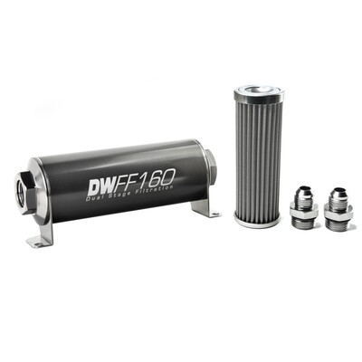 DEATSCHWERKS - In-Line Fuel Filter Element and Housing Kit Stainless Steel 100 Micron 160mm