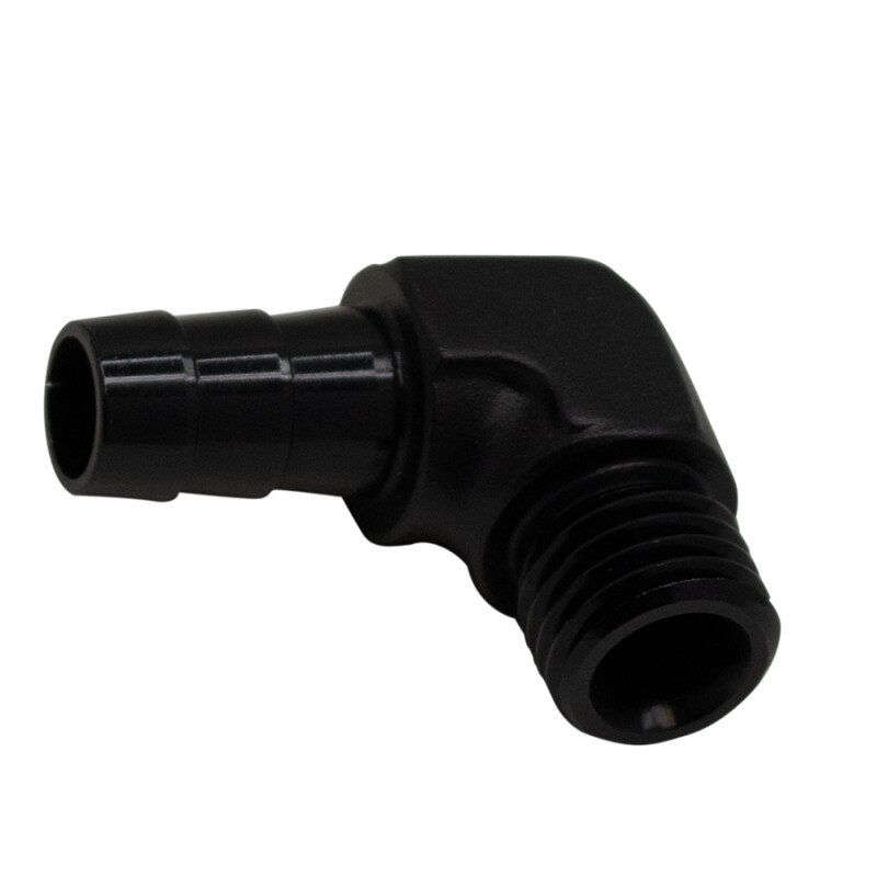 DEATSCHWERKS - M12 to 3/8 Hose Barb 90-Degree Fitting w/ 1/8 Venturi Port Anodized Matte Black