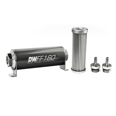 DEATSCHWERKS - In-Line Fuel Filter Element and Housing Kit Stainless Steel 5 Micron 160mm