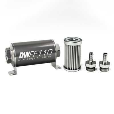 DEATSCHWERKS - In-Line Fuel Filter Element and Housing Kit Stainless Steel 5 Micron 110mm