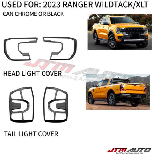 JTM AUTO - Black Head Light + Tail Light Trim Cover To Suit Ford New Gen Ranger 2022+ MY22