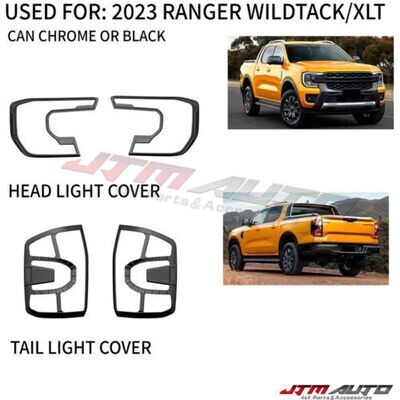 JTM AUTO - Black Head Light + Tail Light Trim Cover To Suit Ford New Gen Ranger 2022+ MY22