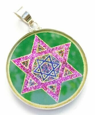 Pingente Grande Geometria Sagrada Estrella de David (malaquita verde)