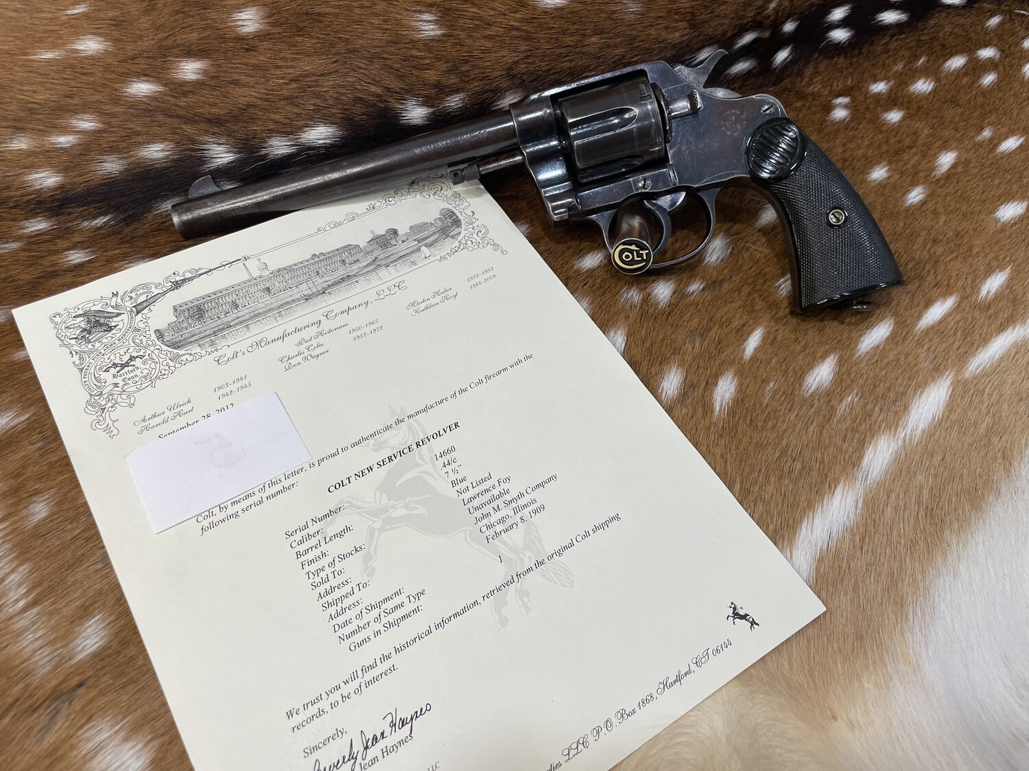 Lettered Colt New Service Revolver .44