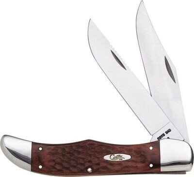 Case Folding Hunter 5.25" Jigged Brown Staminawood Handles with Brown Leather Sheath