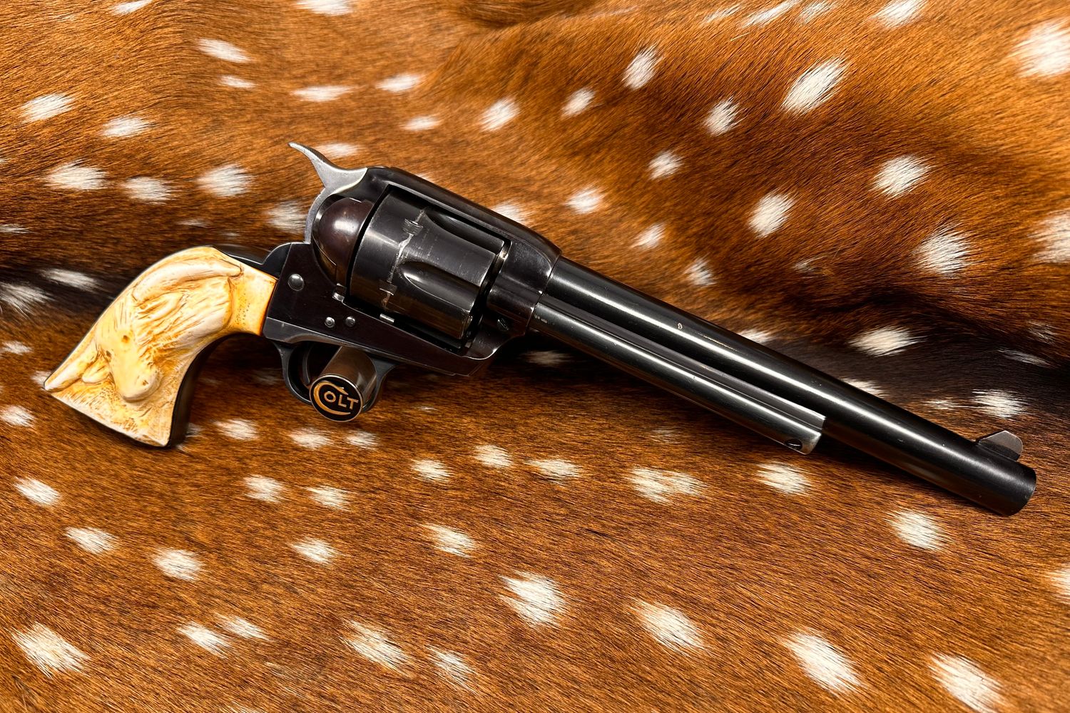Colt Single Action Army .44 Cal Revolver with Hand Carved Grips