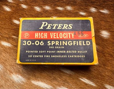 Peters High Velocity .30-06 Springfield 180 Grain Inner-Belted Soft Point Ammo– Full Vintage Box of 20