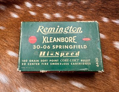 Vintage Remington Kleanbore Hi-Speed .30-06 Springfield 180 Grain Core-Lokt Soft Point Ammo– Partial Box of 18